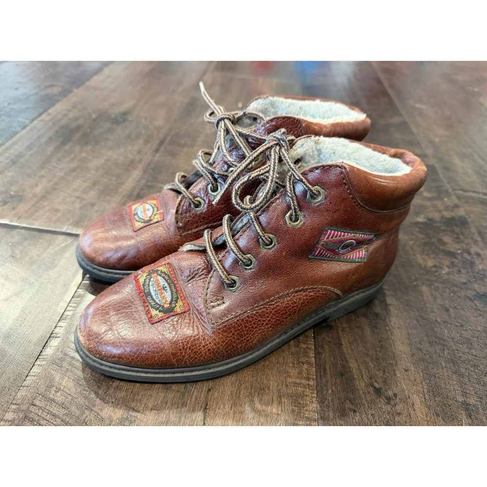 Vintage Womens World Traveler Company Leather Boots Sherling Lined Size 6.5